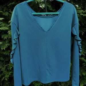 Bar III Plunging VNeck Ruffle Sleeve Top  NWT